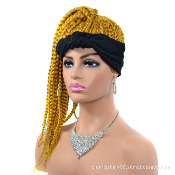 Wholesale Black Light Blonde Afro Turban Braid Ponytail Wigs Heat Resistant Synthetic Hair Wigs With Headband Attached For Women